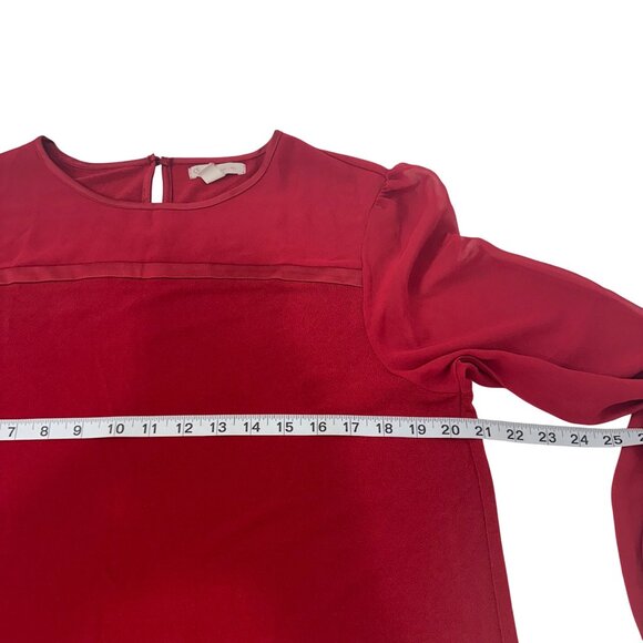 Established Women Red Sher Long Sleeve Pullover Blouse SZ L Spandex Keyhole Back - Picture 5 of 13